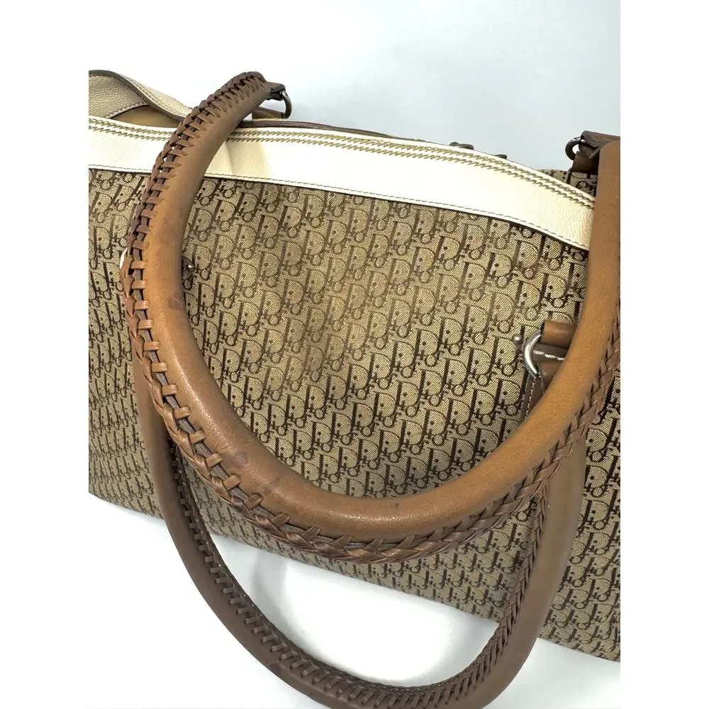Dior Y2K John Galliano Monogram Detective Frame Beige Canvas Leather Bag